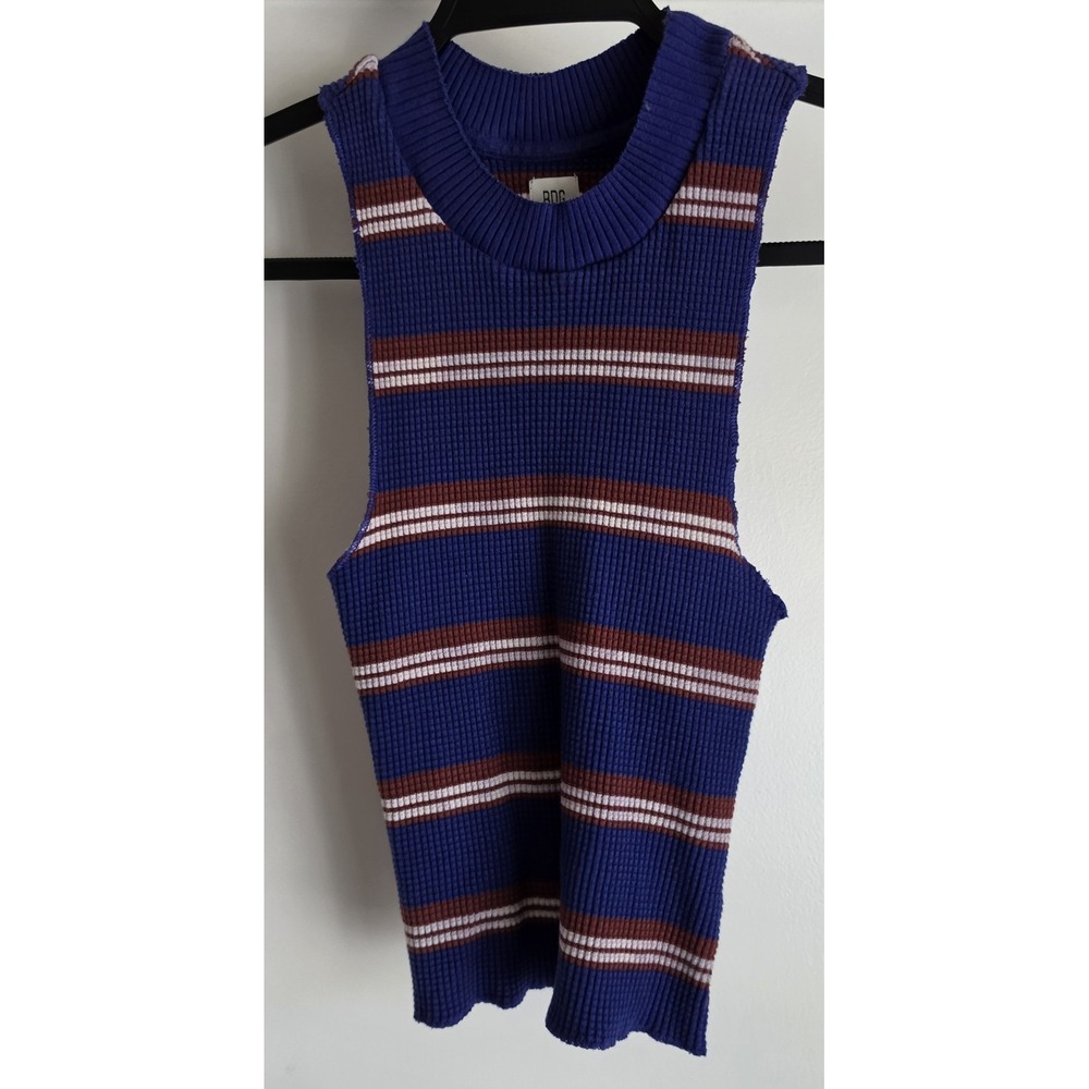 BDG Tank Top Women S Striped Sleeveless High Neck Blue Maroon White Cami